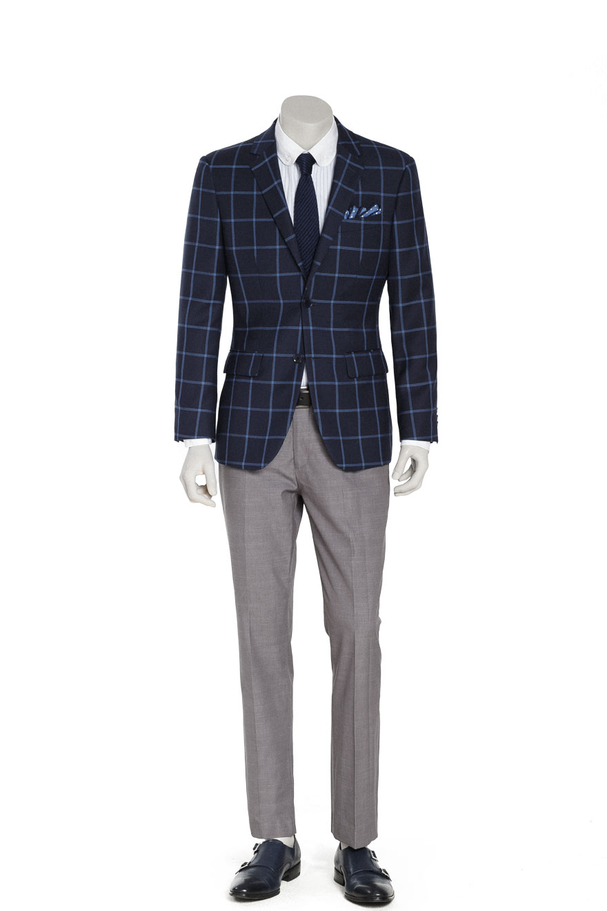 藏蓝底蓝格单西