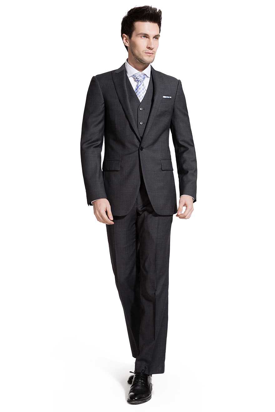 商务款深灰色西服三件套