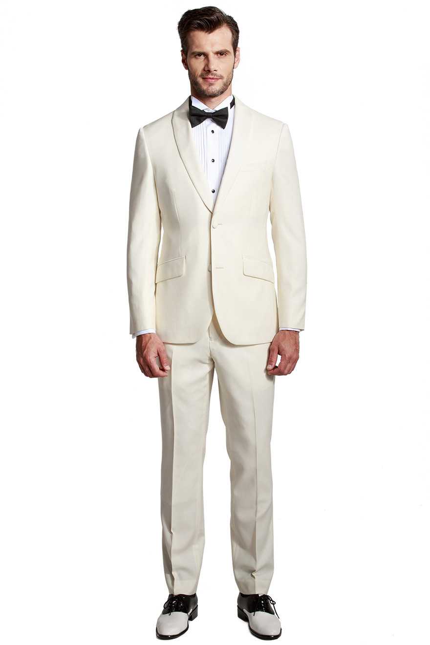 白色青果领礼服两件套