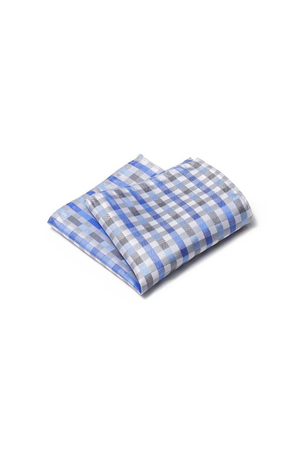 蓝白格纹方巾