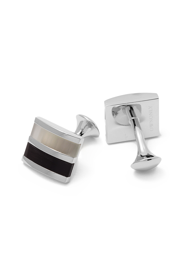 矩形黑白条袖扣