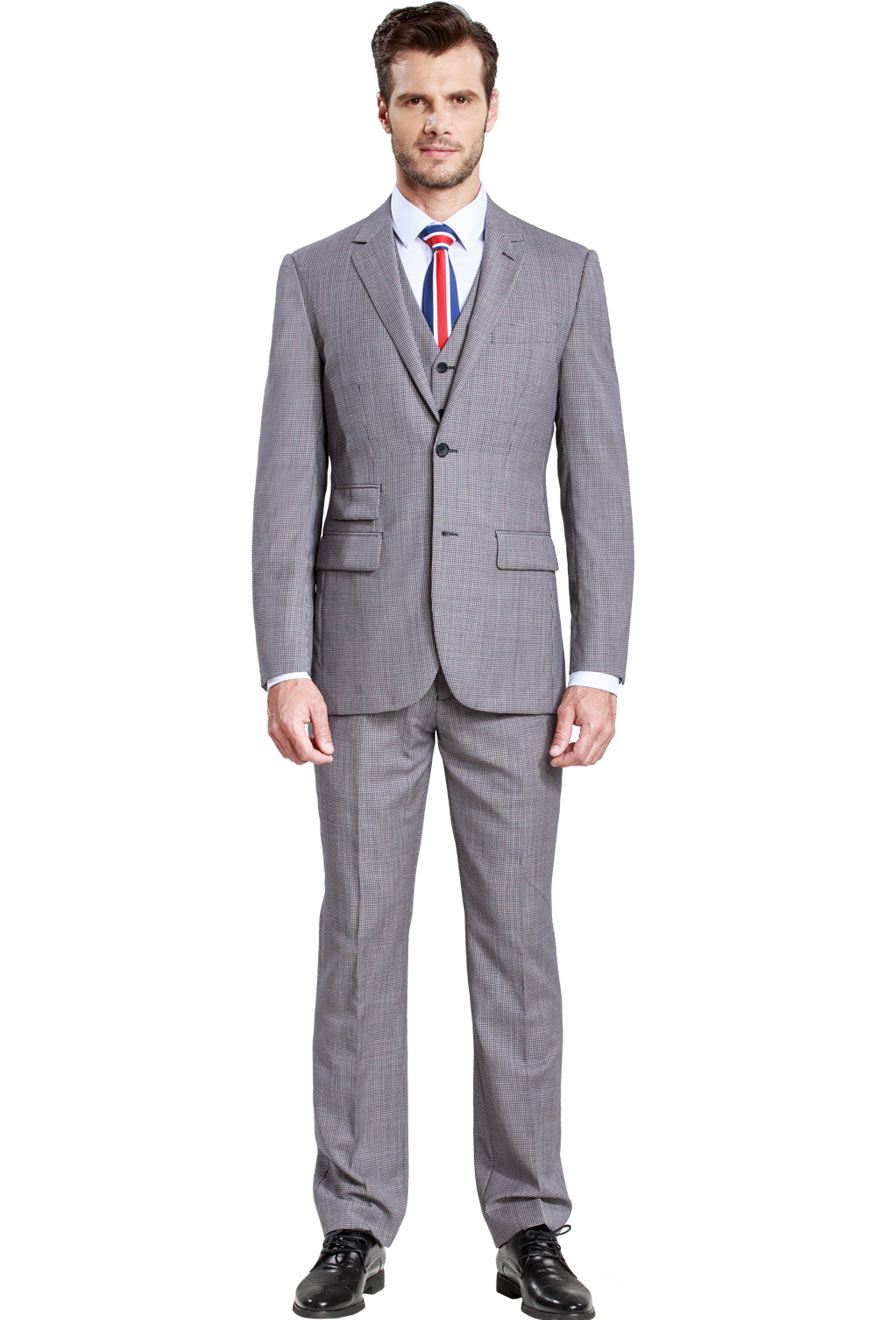 藏青红色小格纹西服三件套