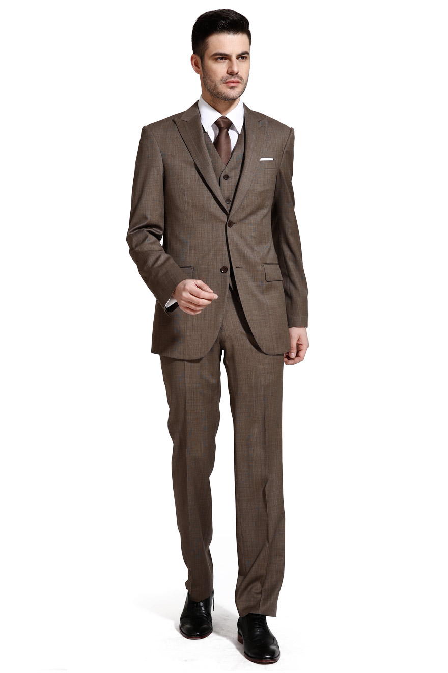 商务款净色咖啡西服三件套
