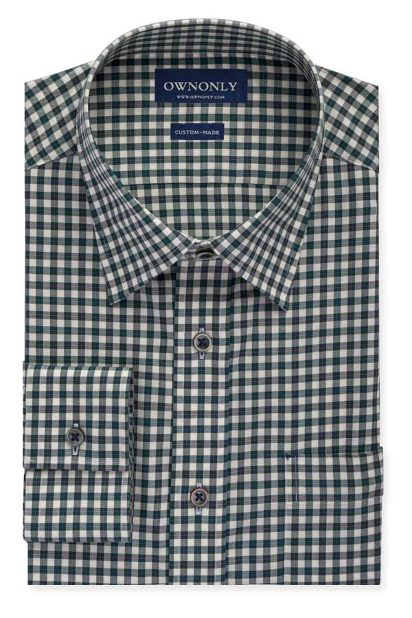 绿白格纹休闲衬衫