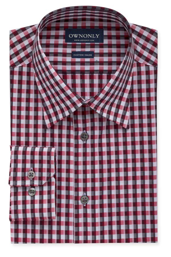 红色小格纹休闲衬衫