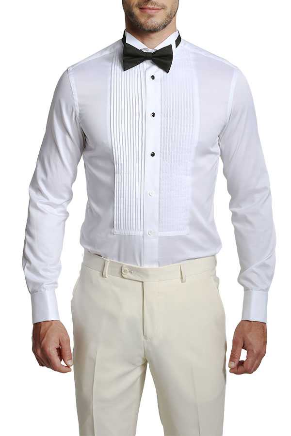 白色方形竖褶礼服衬衫