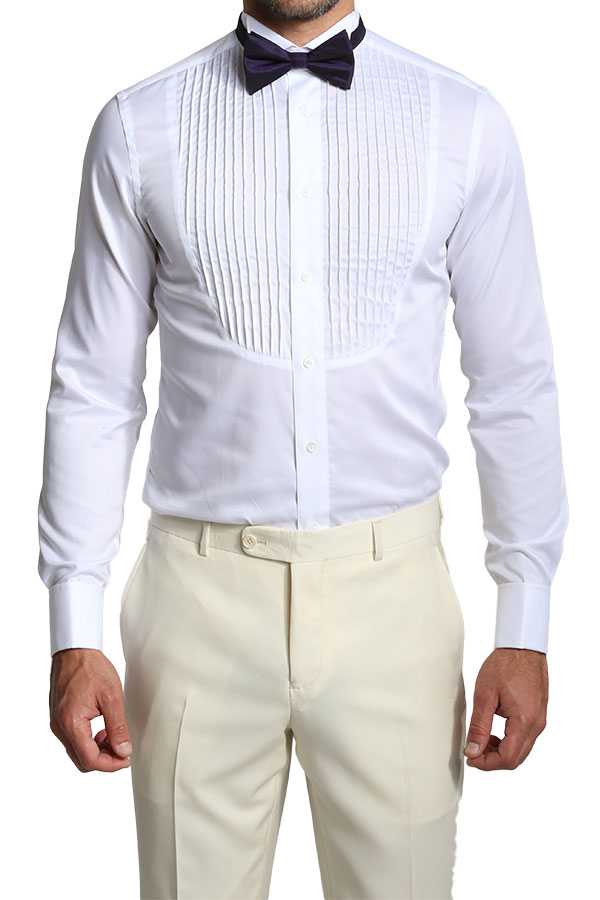 白色圆形竖褶礼服衬衫