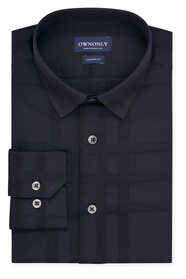 藏蓝色暗格纹衬衫