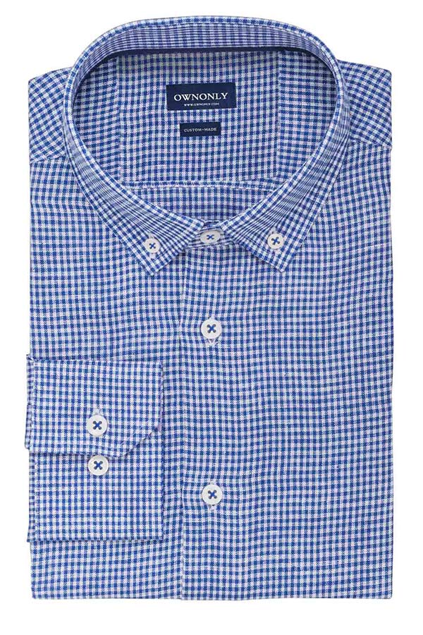 宝蓝色小格衬衫