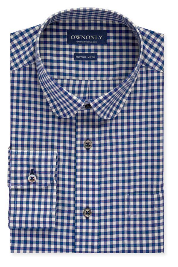 蓝白格纹休闲衬衫