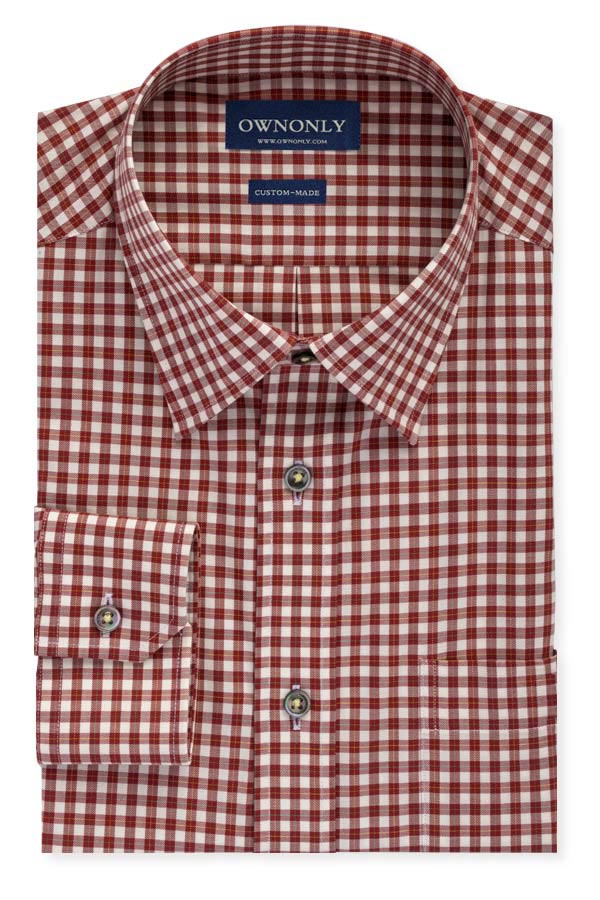 棕白格纹休闲衬衫