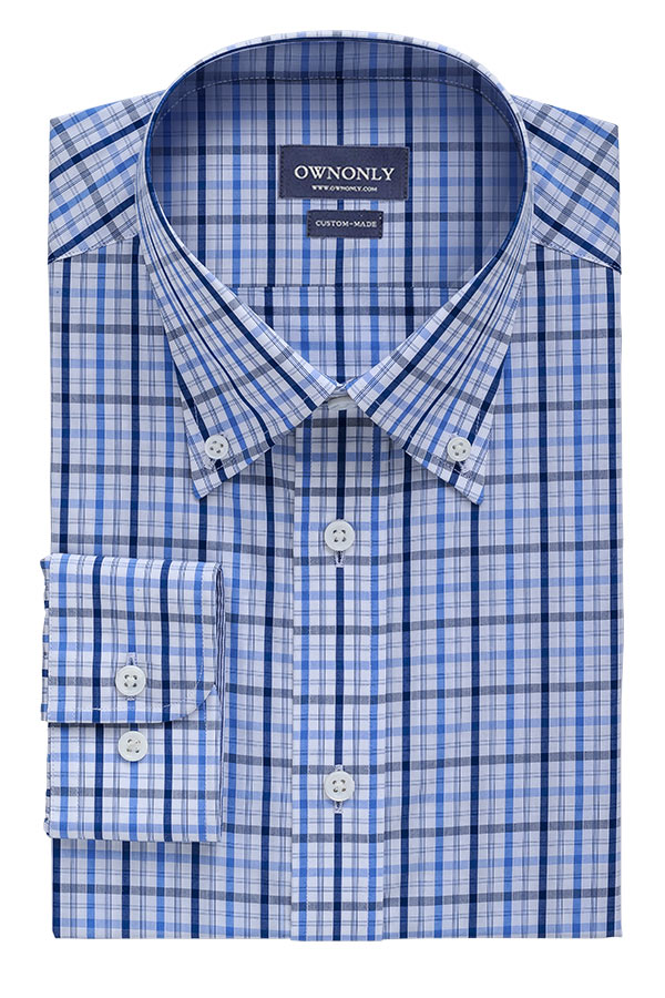 商务Oxford蓝&白方格衬衫