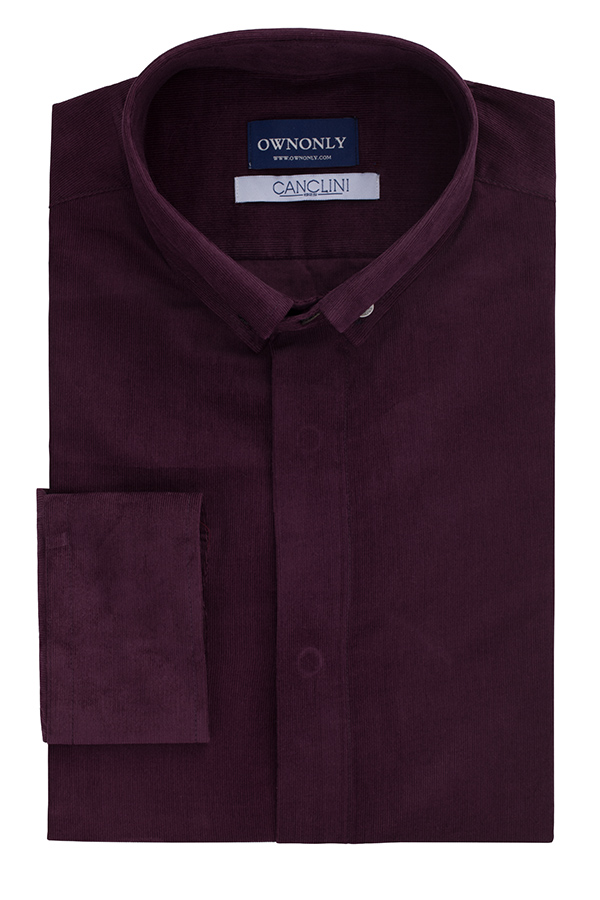 酒红色灯芯绒衬衫