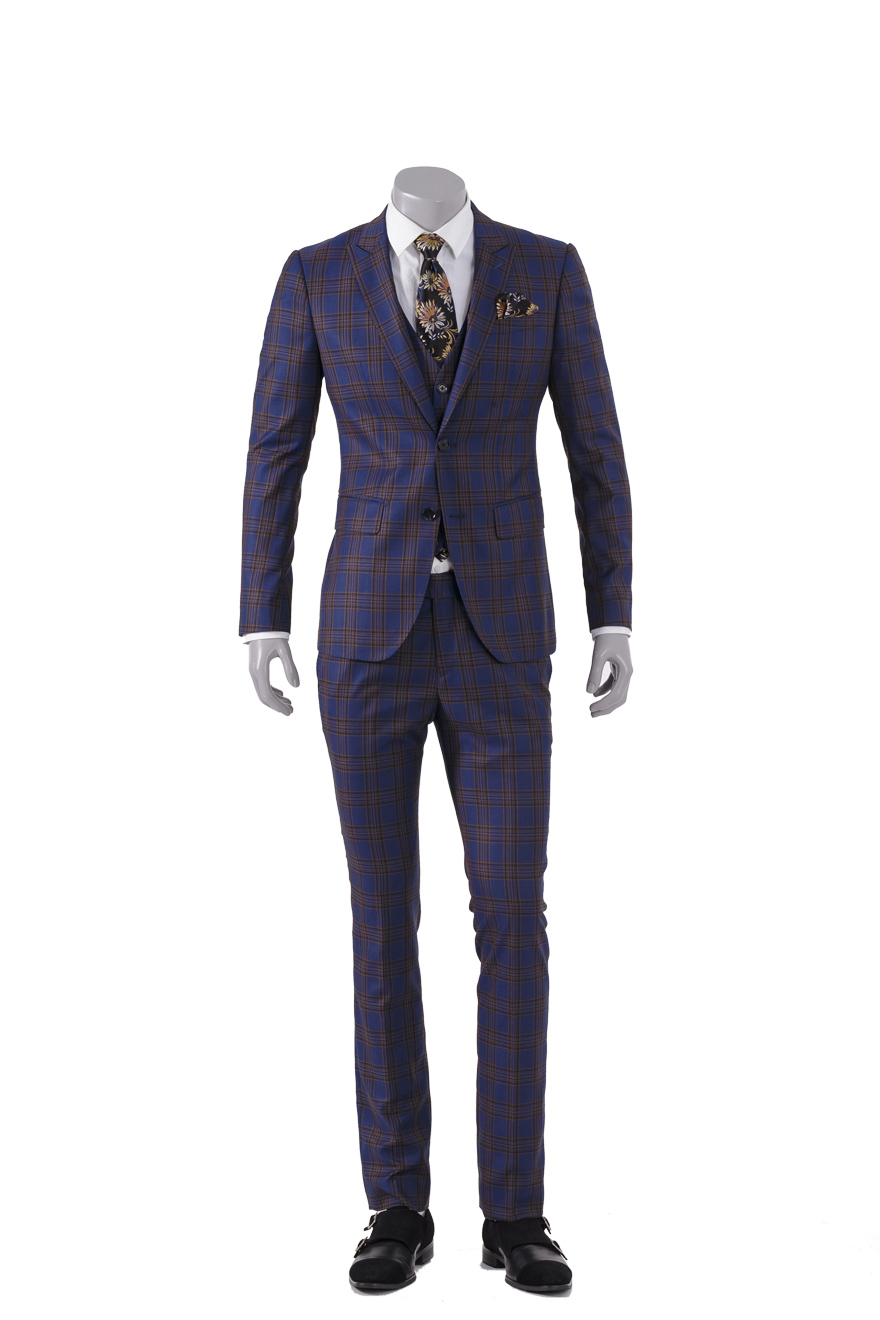 蓝底格纹时尚两件套