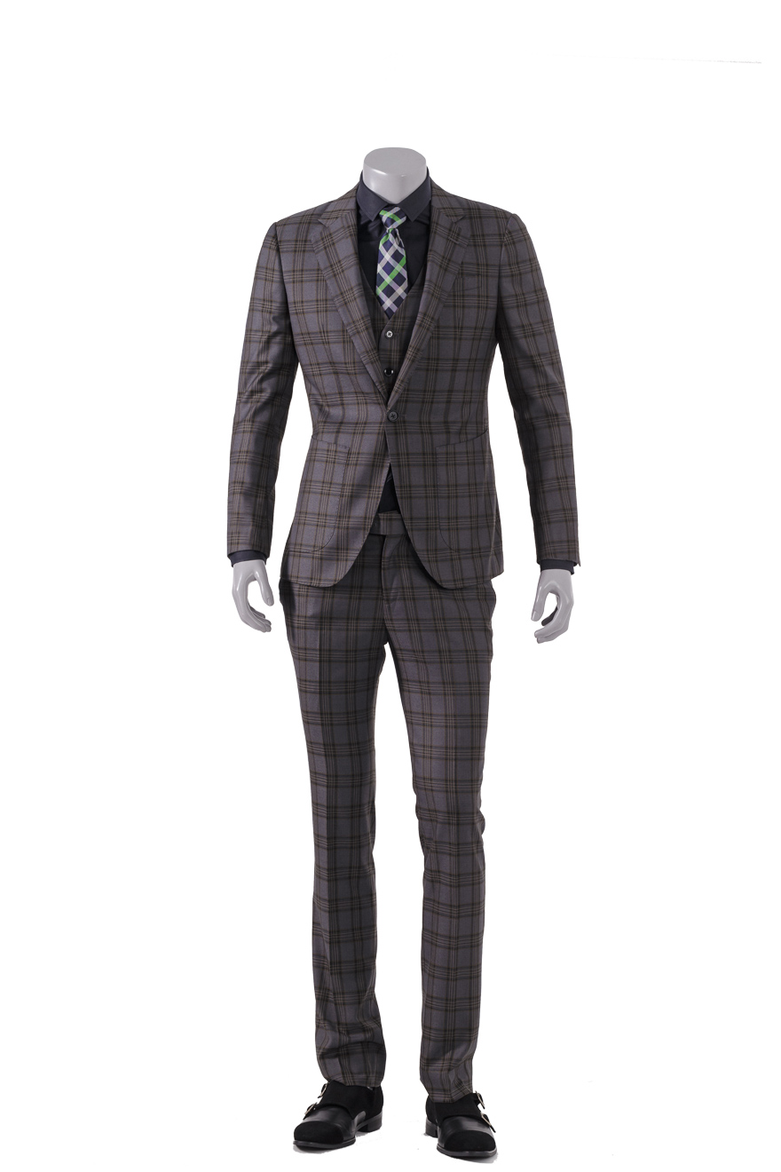 灰色绿格纹时尚两件套